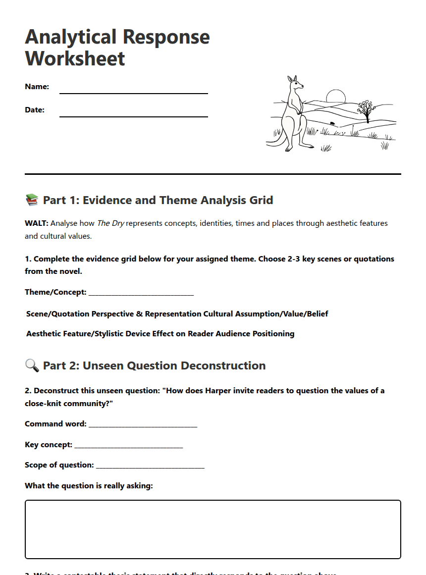 Analytical Response Worksheet worksheet preview