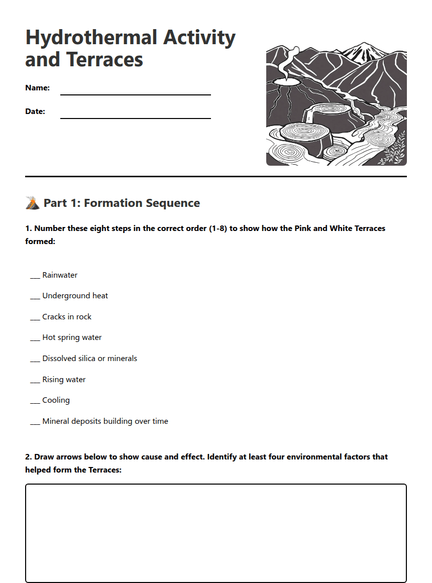 Hydrothermal Activity and Terraces worksheet preview
