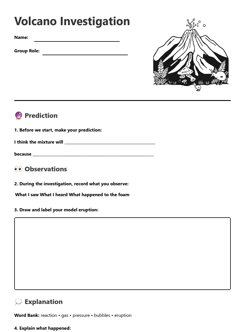 Volcano Eruption Exploration worksheet preview