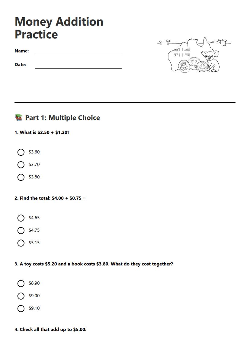Money Addition Practice