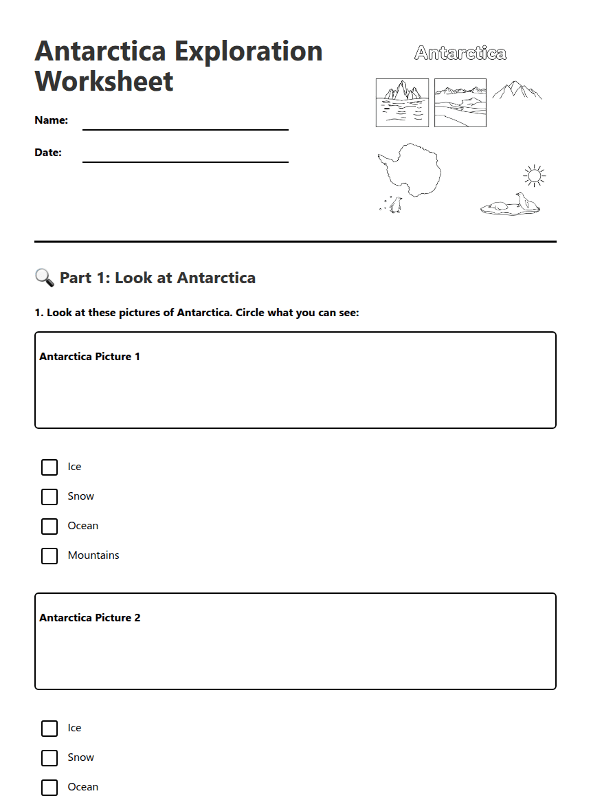 Antarctica Exploration Worksheet worksheet preview