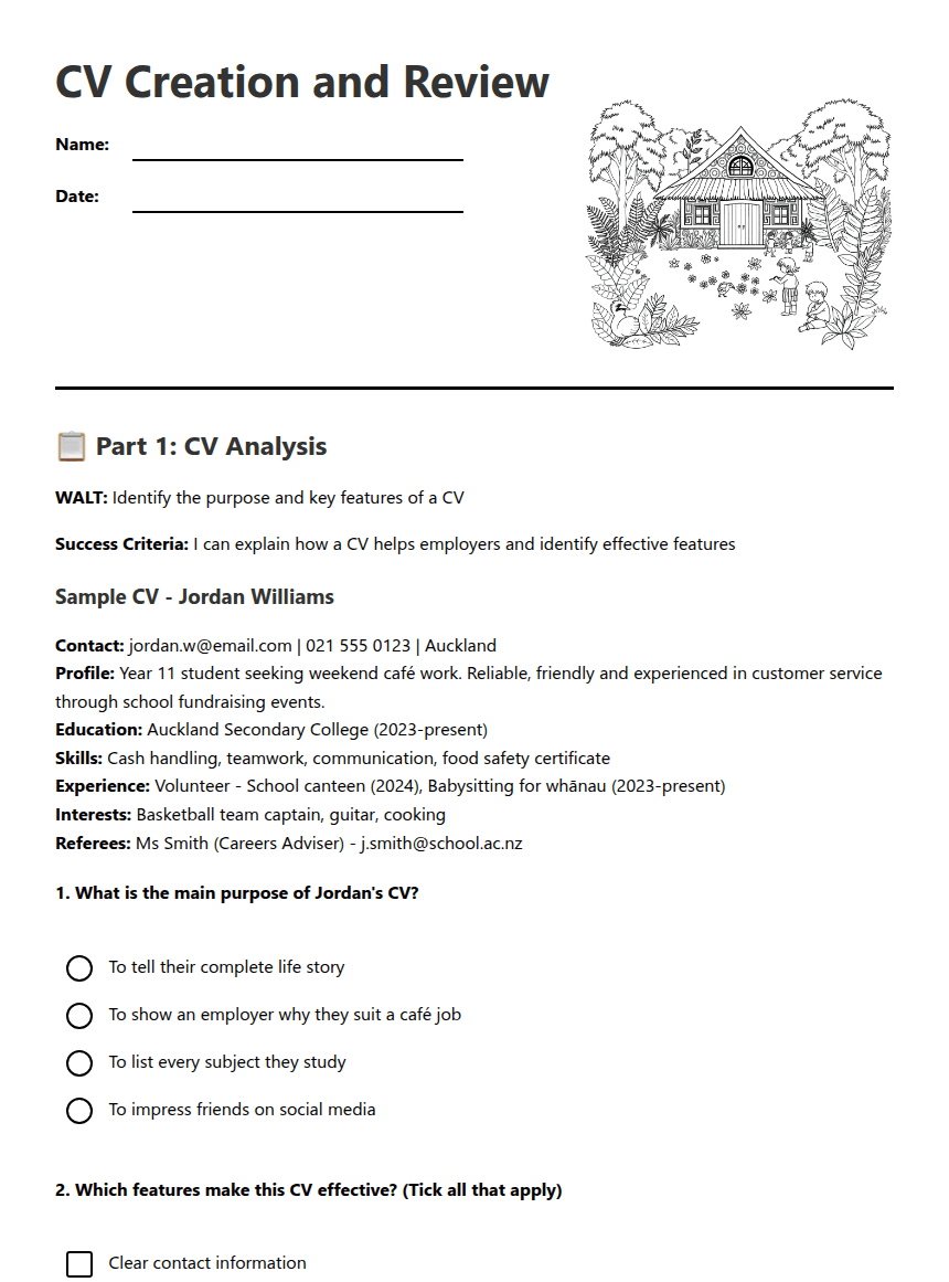 CV Creation and Review worksheet preview