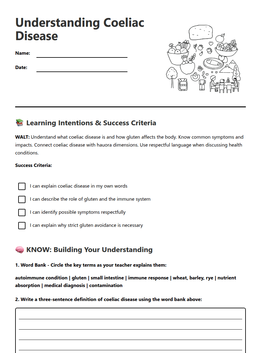 Understanding Coeliac Disease worksheet preview