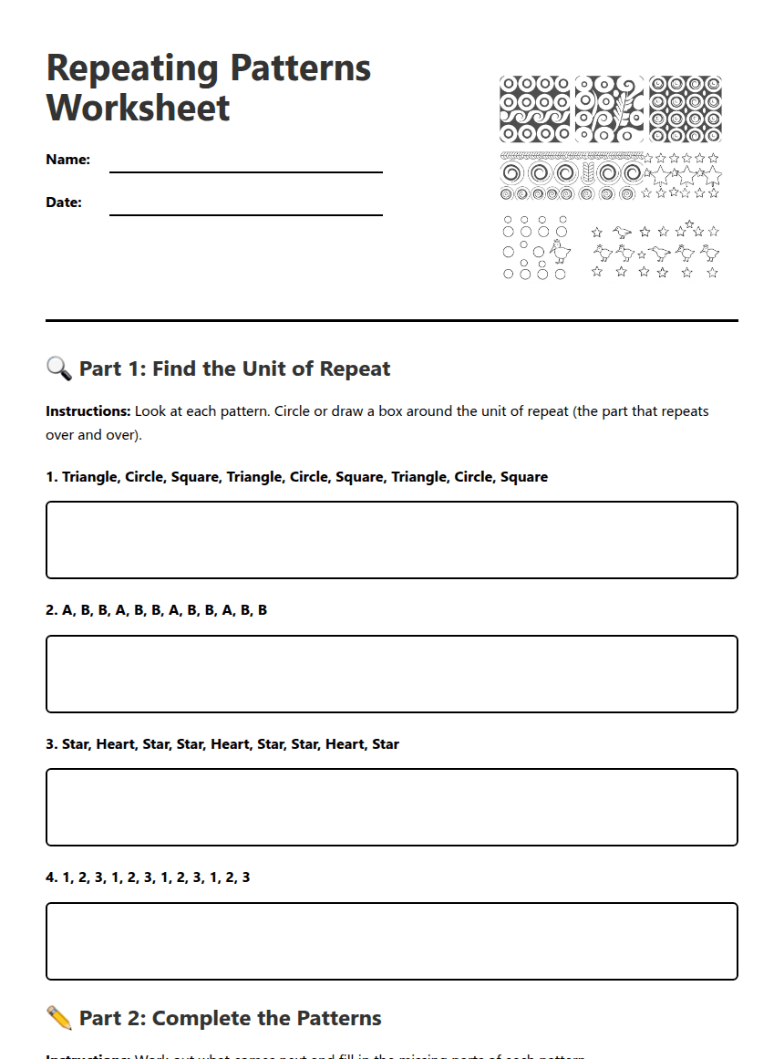 Repeating Patterns Worksheet worksheet preview