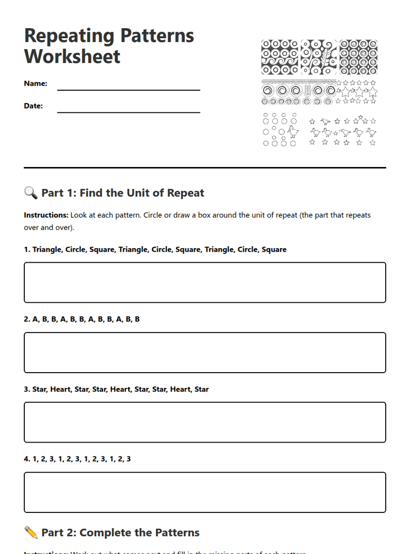 Repeating Patterns Worksheet