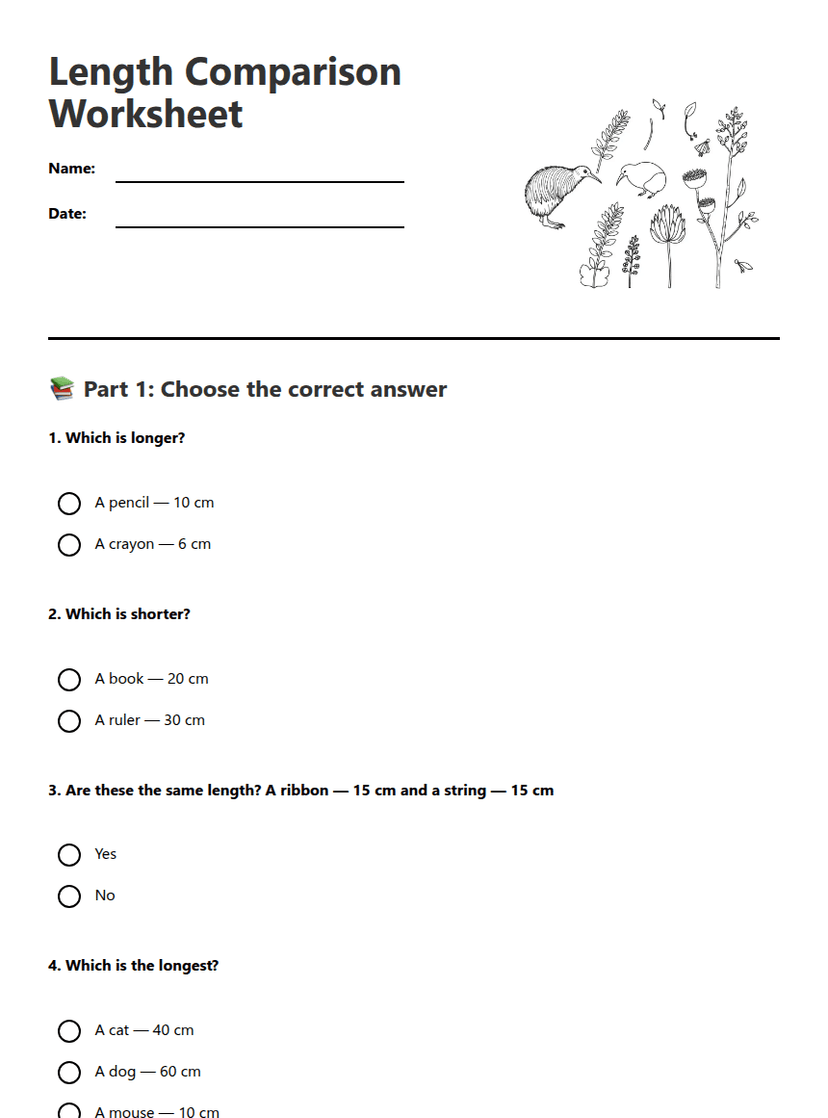 Length Comparison Worksheet