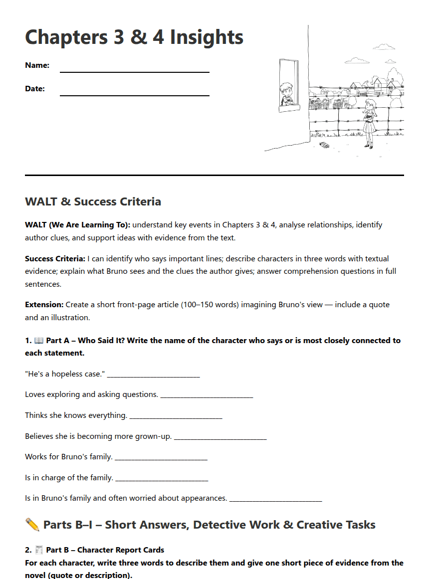 Chapters 3 & 4 Insights worksheet preview