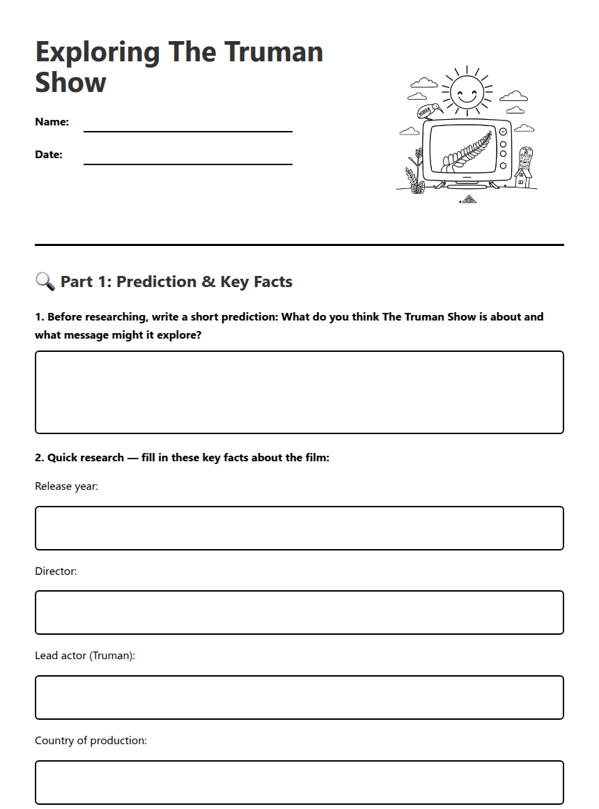 Exploring The Truman Show worksheet preview