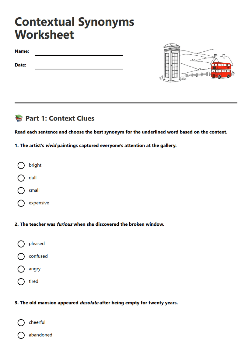 Contextual Synonyms Worksheet