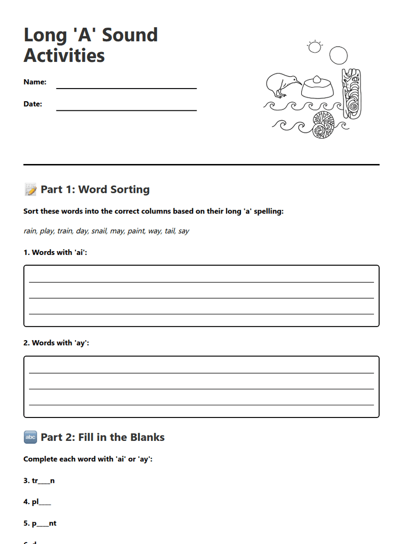 Long 'A' Sound Activities