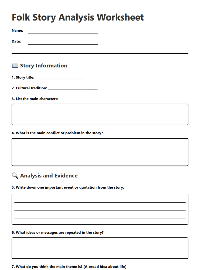 Folk Story Analysis Worksheet