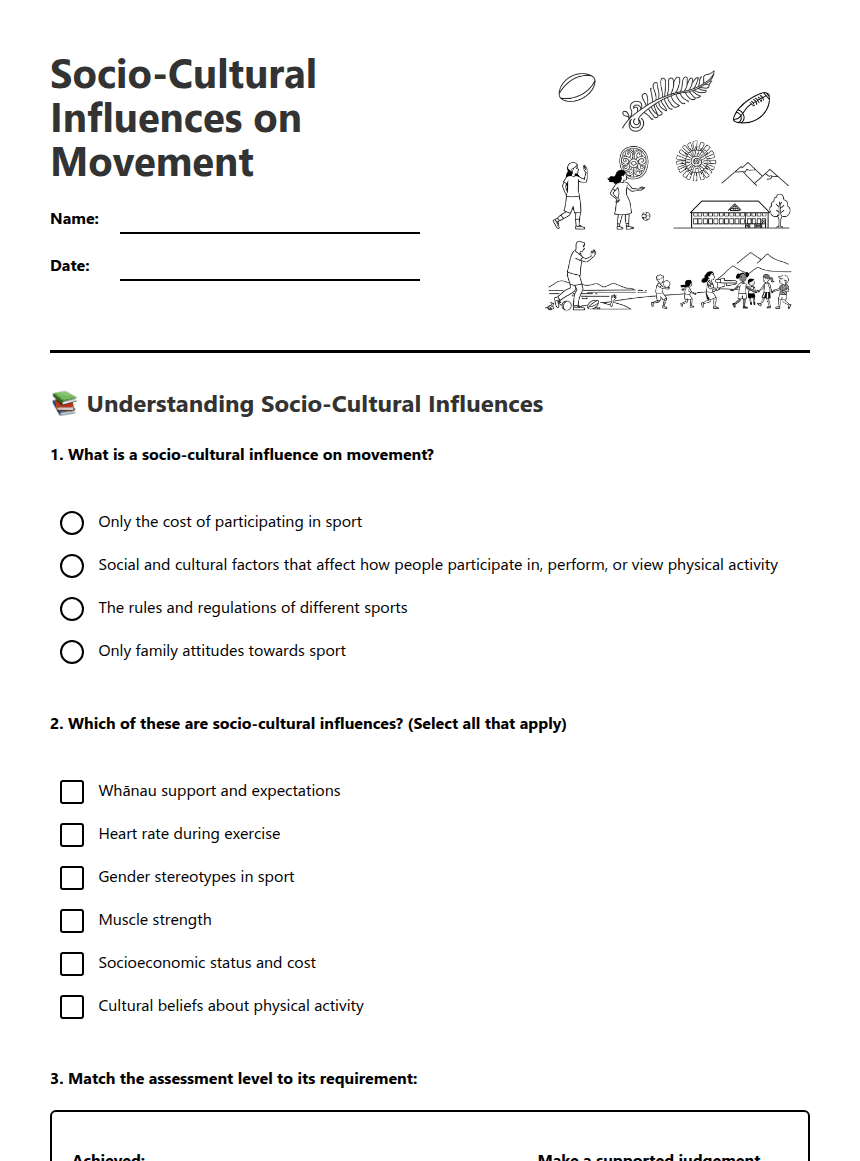 Socio-Cultural Influences on Movement worksheet preview