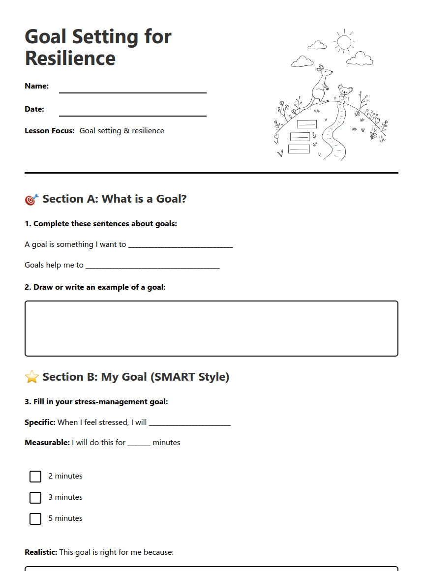 Goal Setting for Resilience worksheet preview