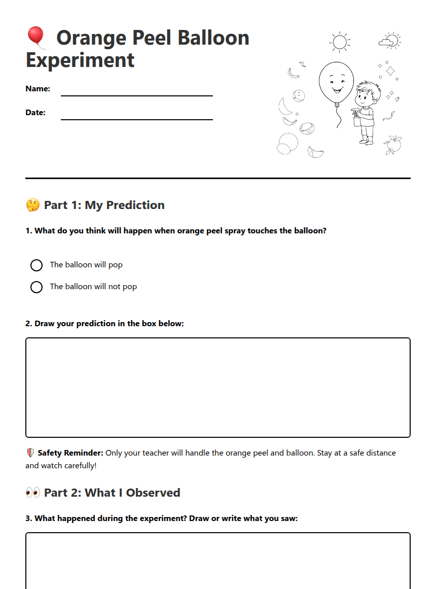 Orange Peel Balloon Experiment worksheet preview