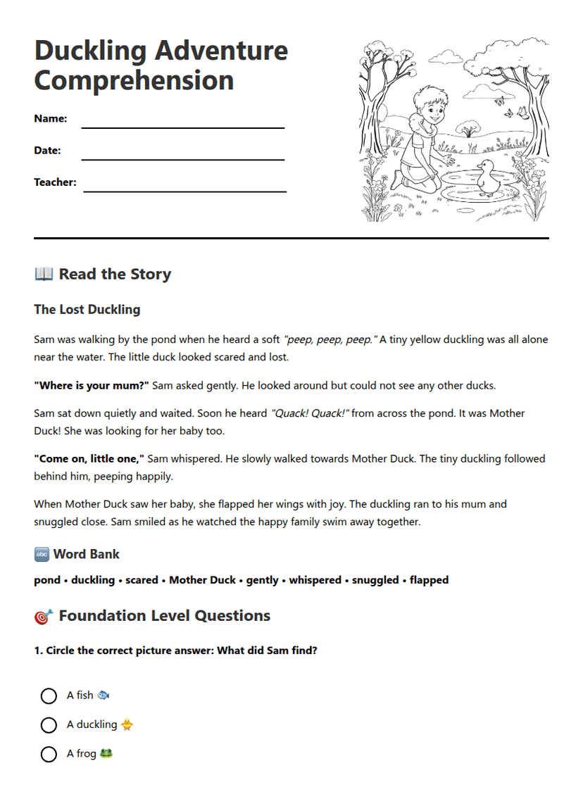 Duckling Adventure Comprehension