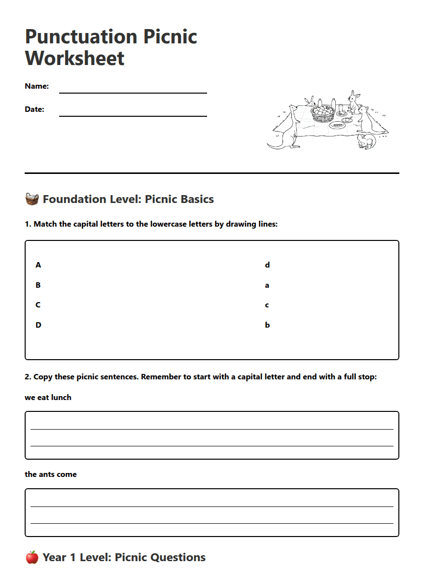 Punctuation Picnic Worksheet worksheet preview