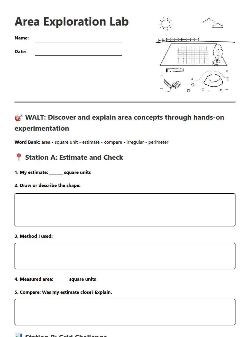 Area Exploration Lab worksheet preview
