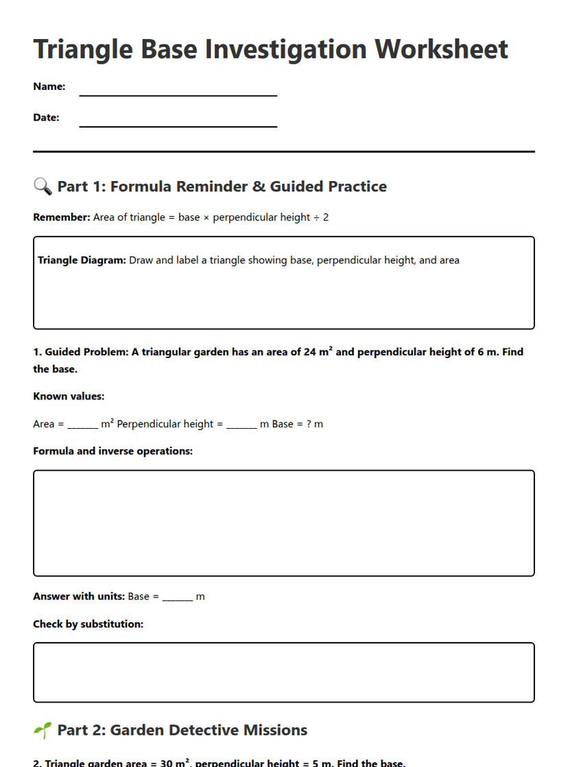 Triangle Base Investigation Worksheet
