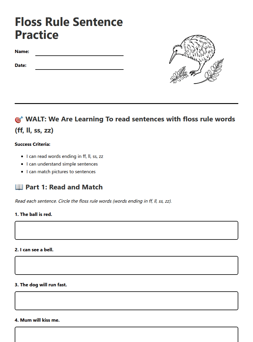 Floss Rule Sentence Practice worksheet preview