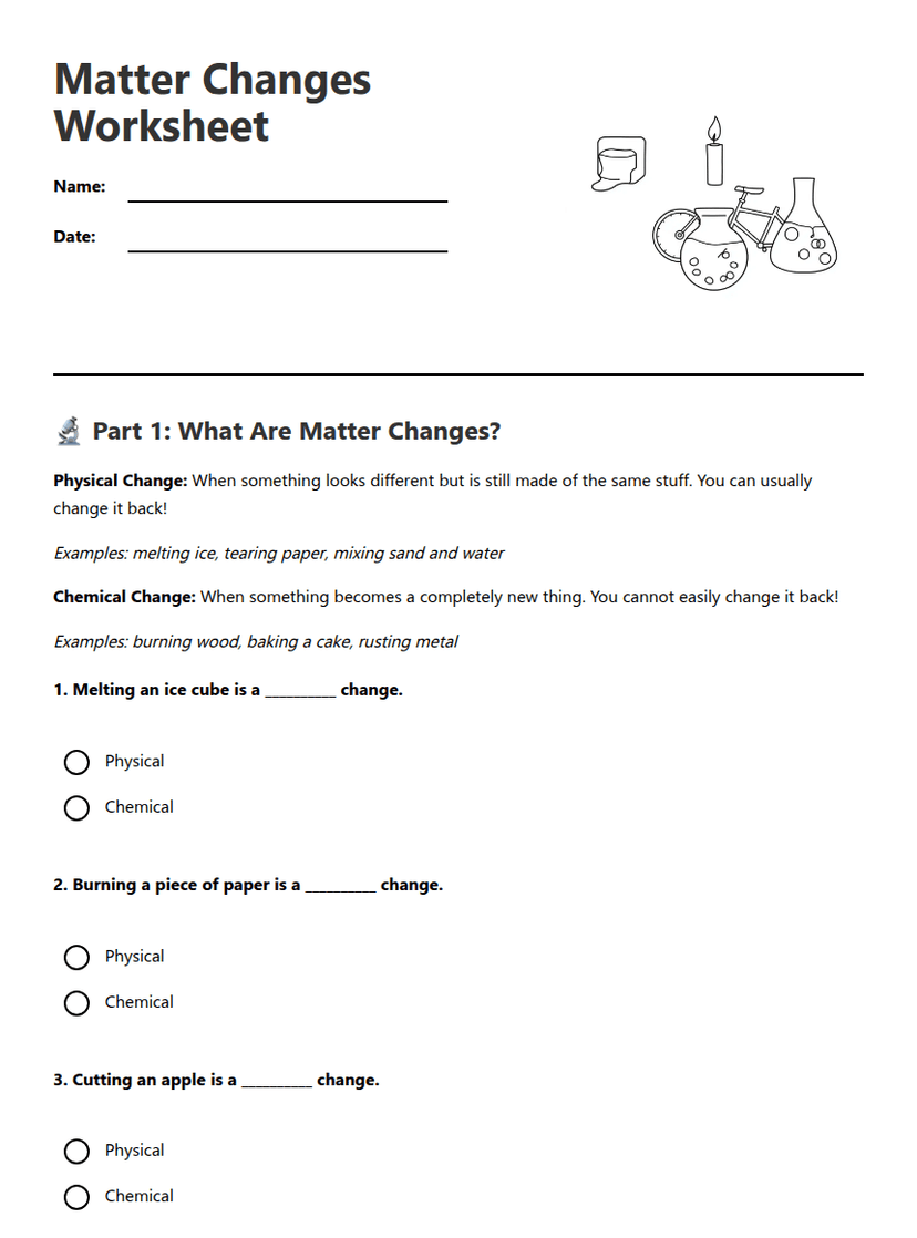Matter Changes Worksheet