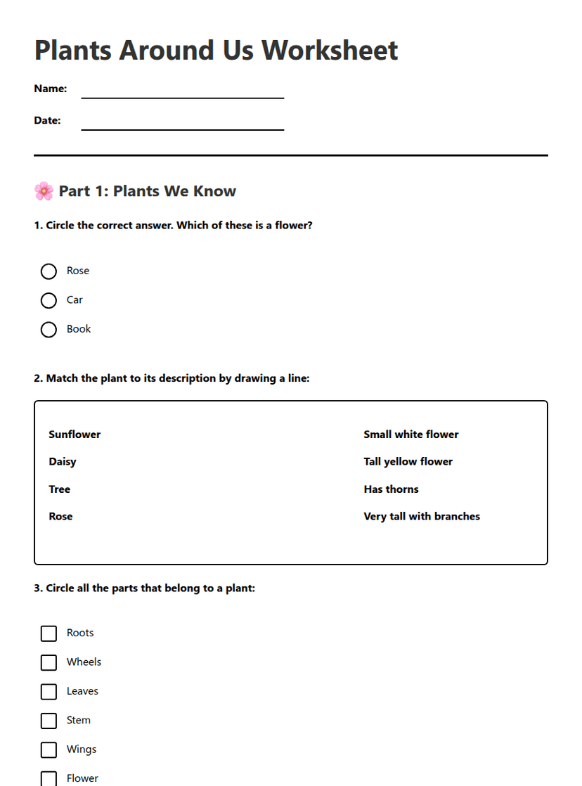 Plants Around Us Worksheet