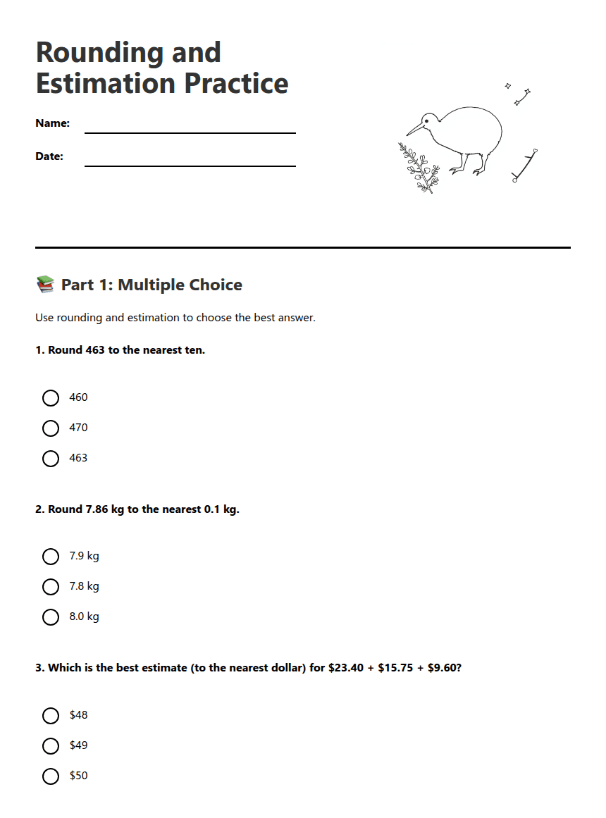 Rounding and Estimation Practice worksheet preview