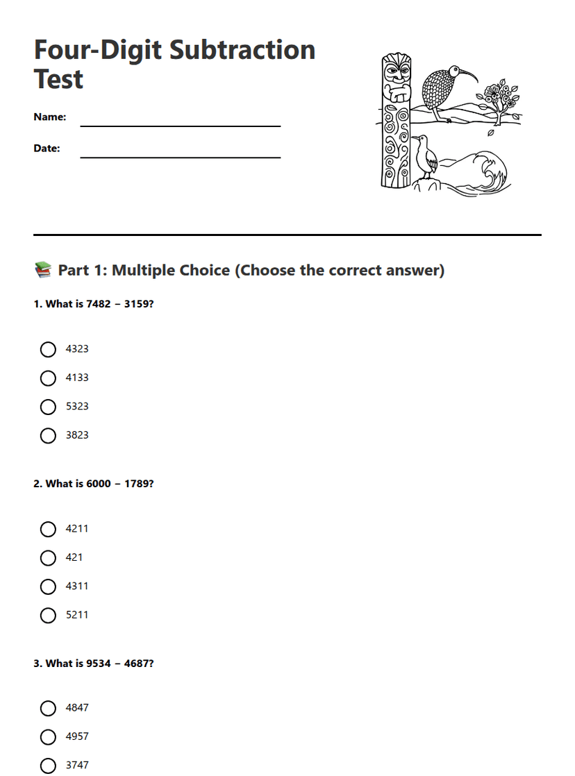 Four-Digit Subtraction Test