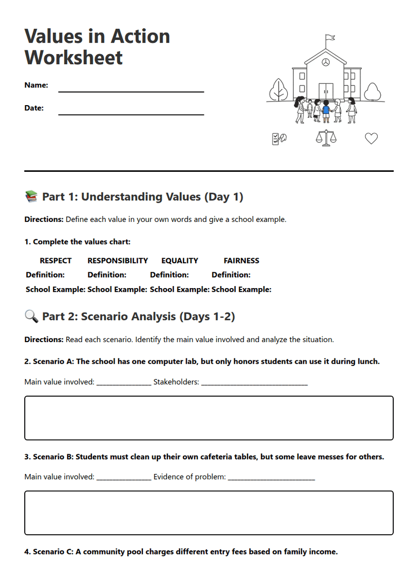 Values in Action Worksheet