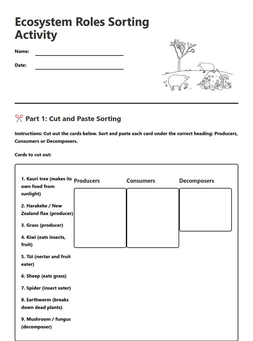 Ecosystem Roles Sorting Activity