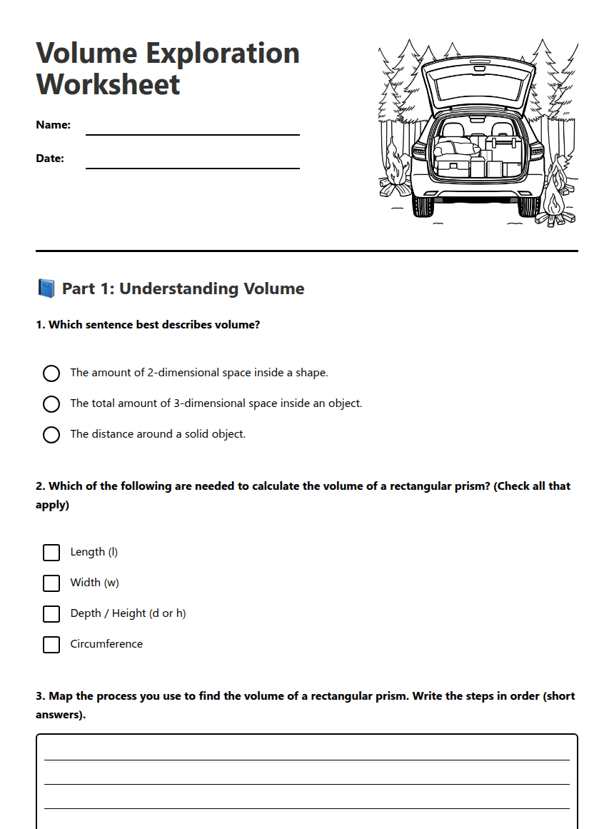 Volume Exploration Worksheet worksheet preview