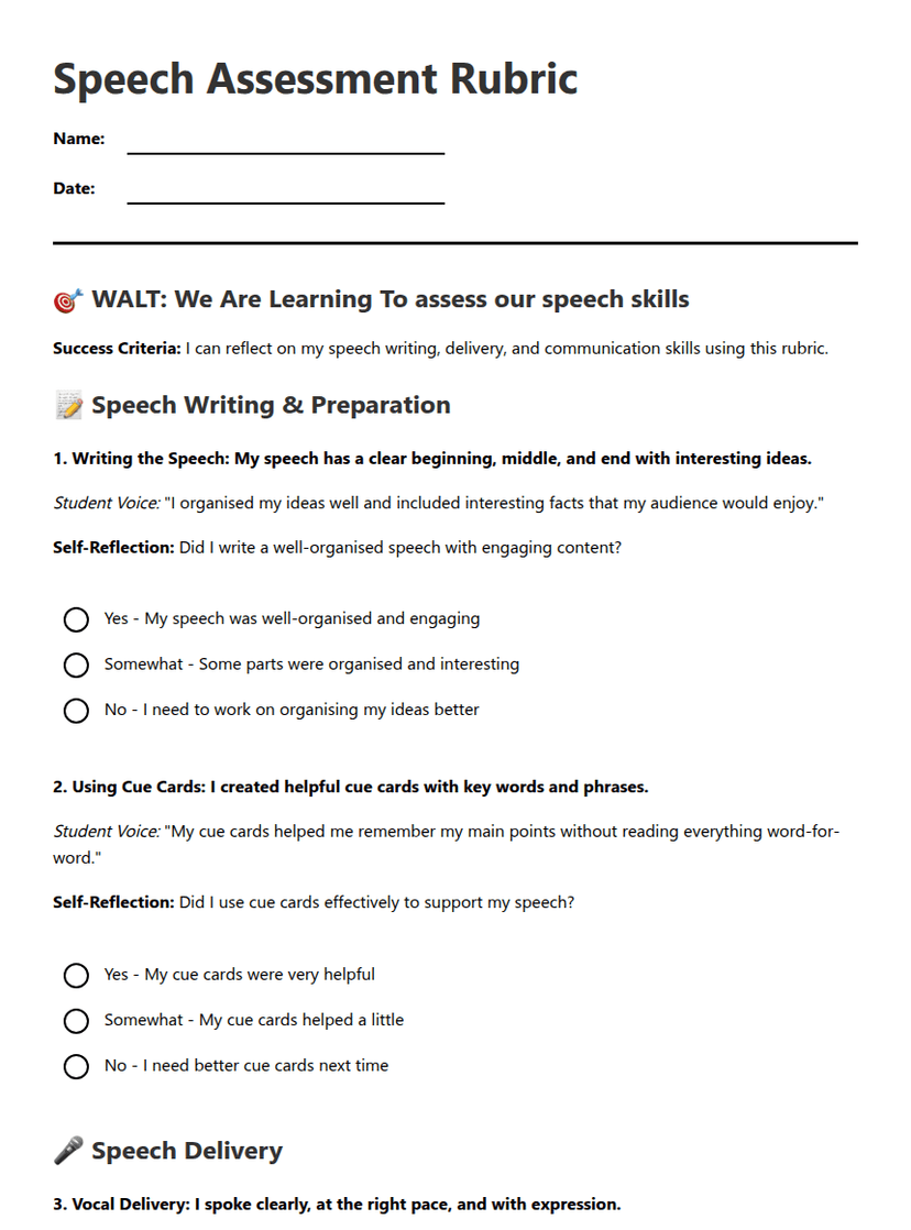Speech Assessment Rubric