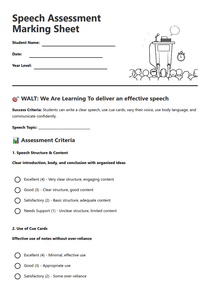 Speech Assessment Marking Sheet