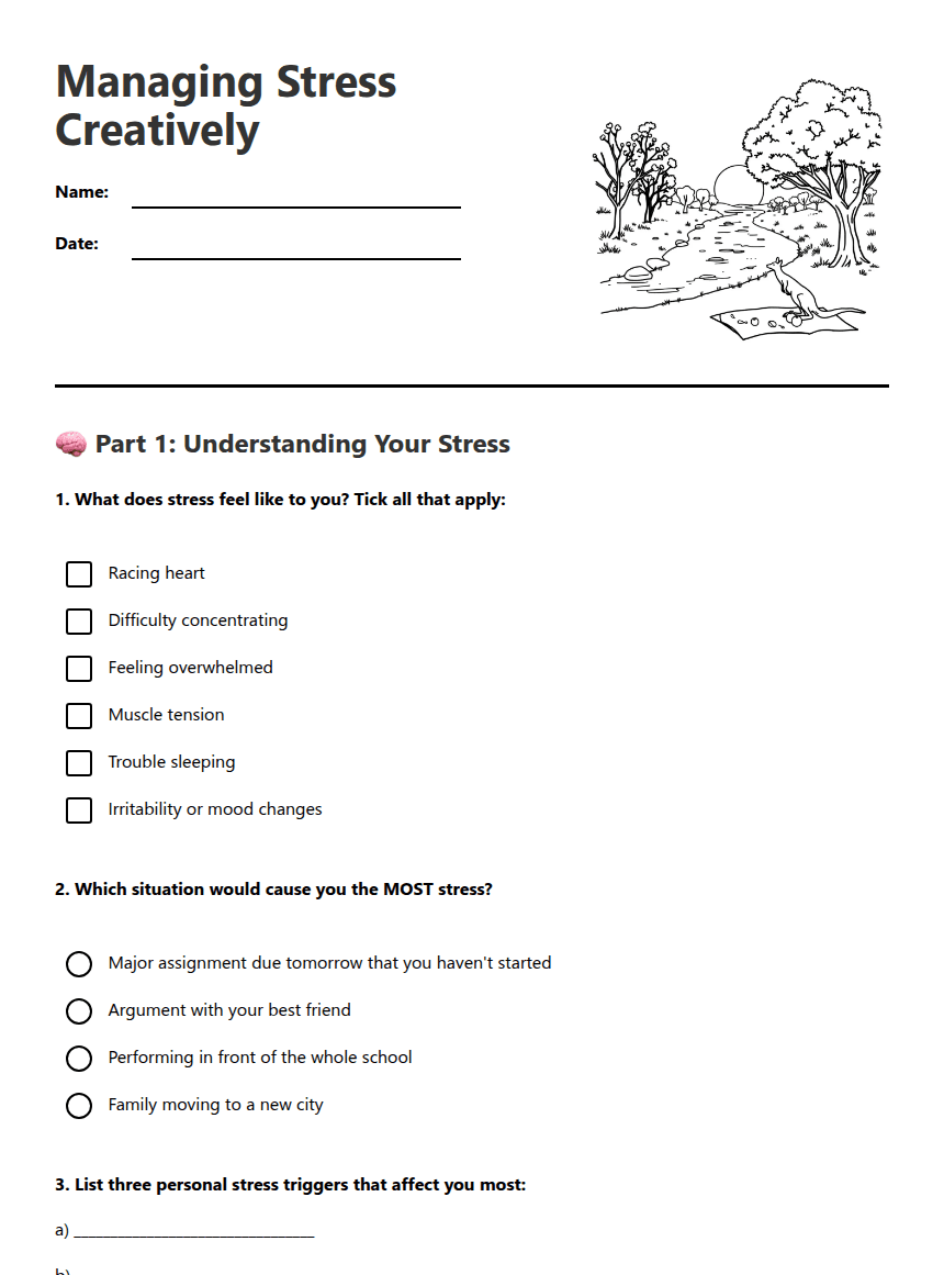 Managing Stress Creatively worksheet preview