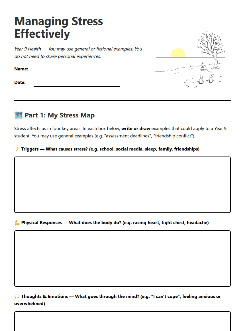 Managing Stress Effectively worksheet preview