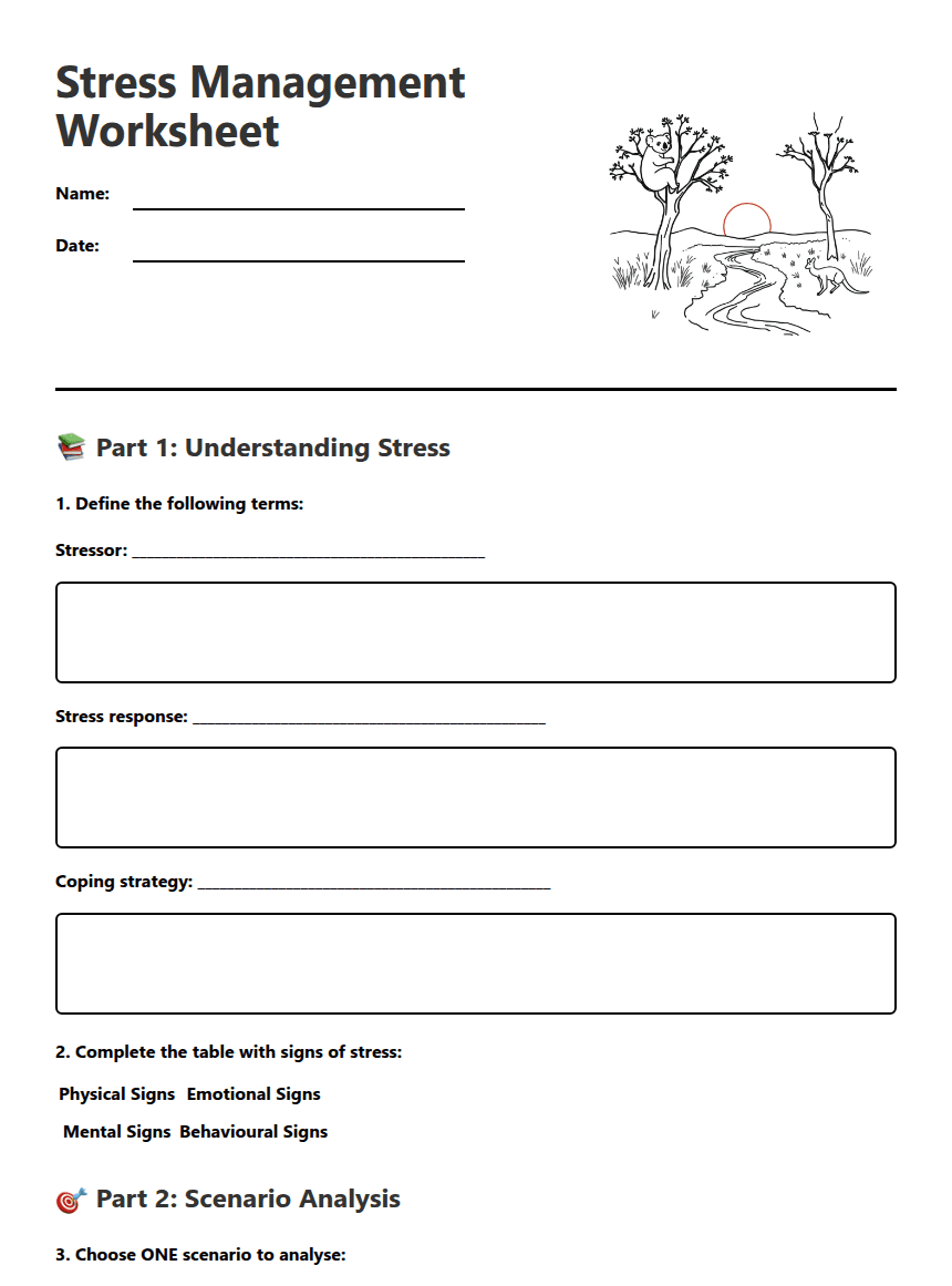 Stress Management Worksheet worksheet preview