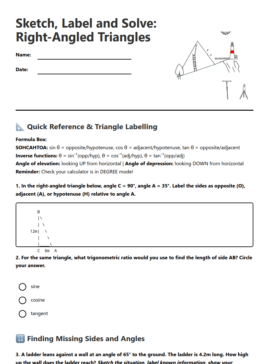 Pythagoras and Trigonometry Practice worksheet preview