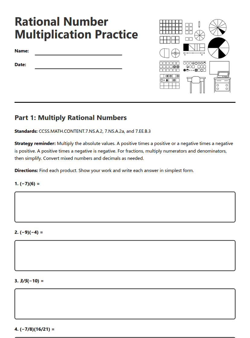 Rational Number Multiplication Practice