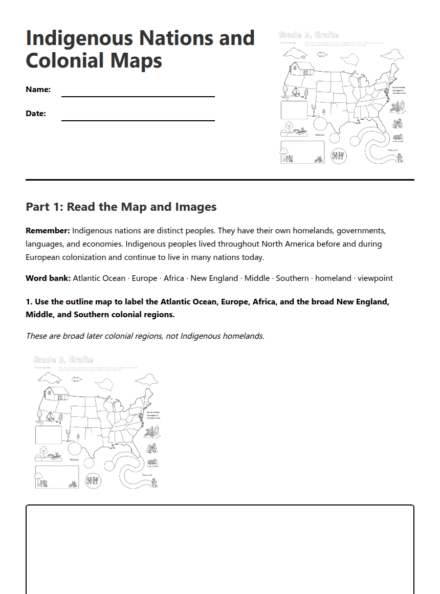 Indigenous Nations and Colonial Maps worksheet preview