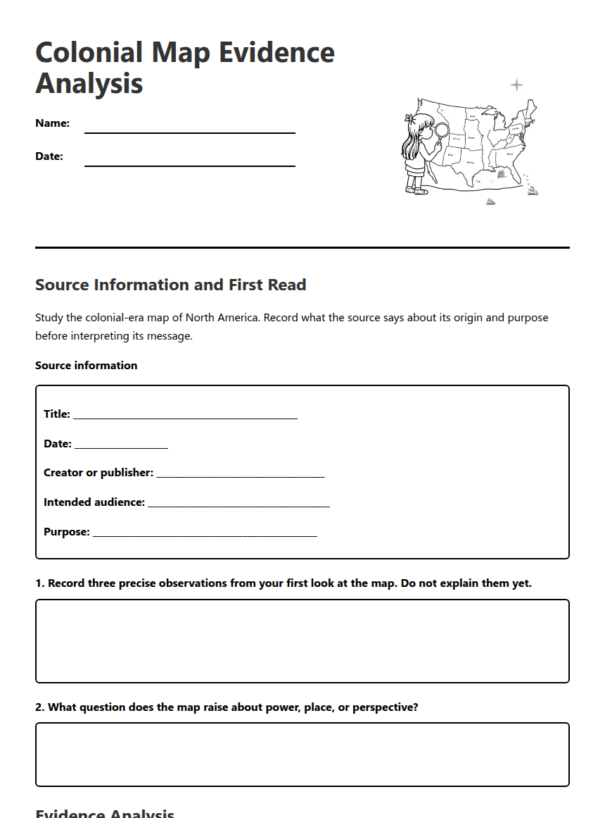 Colonial Map Evidence Analysis worksheet preview