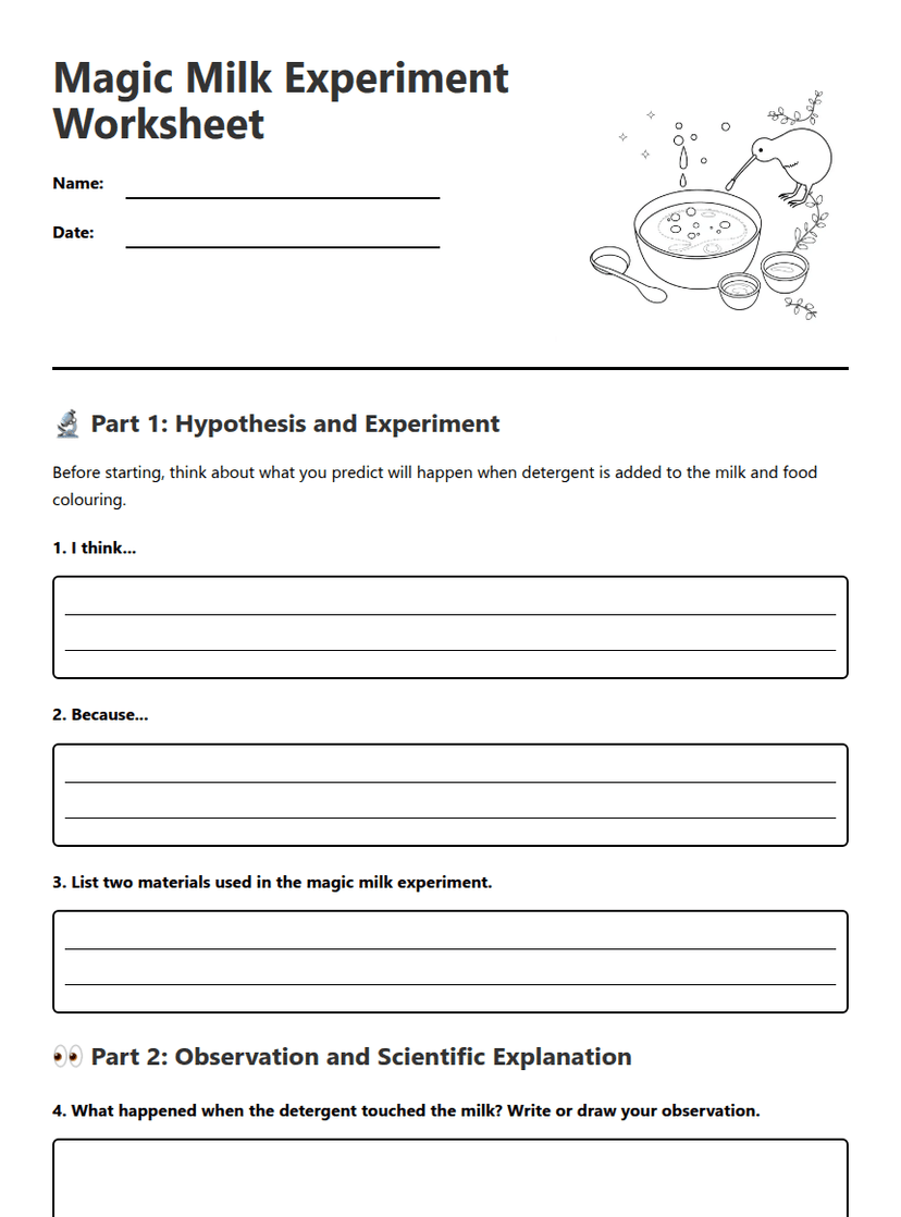 Magic Milk Experiment Worksheet