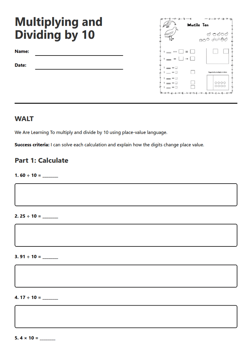 Multiplying and Dividing by 10