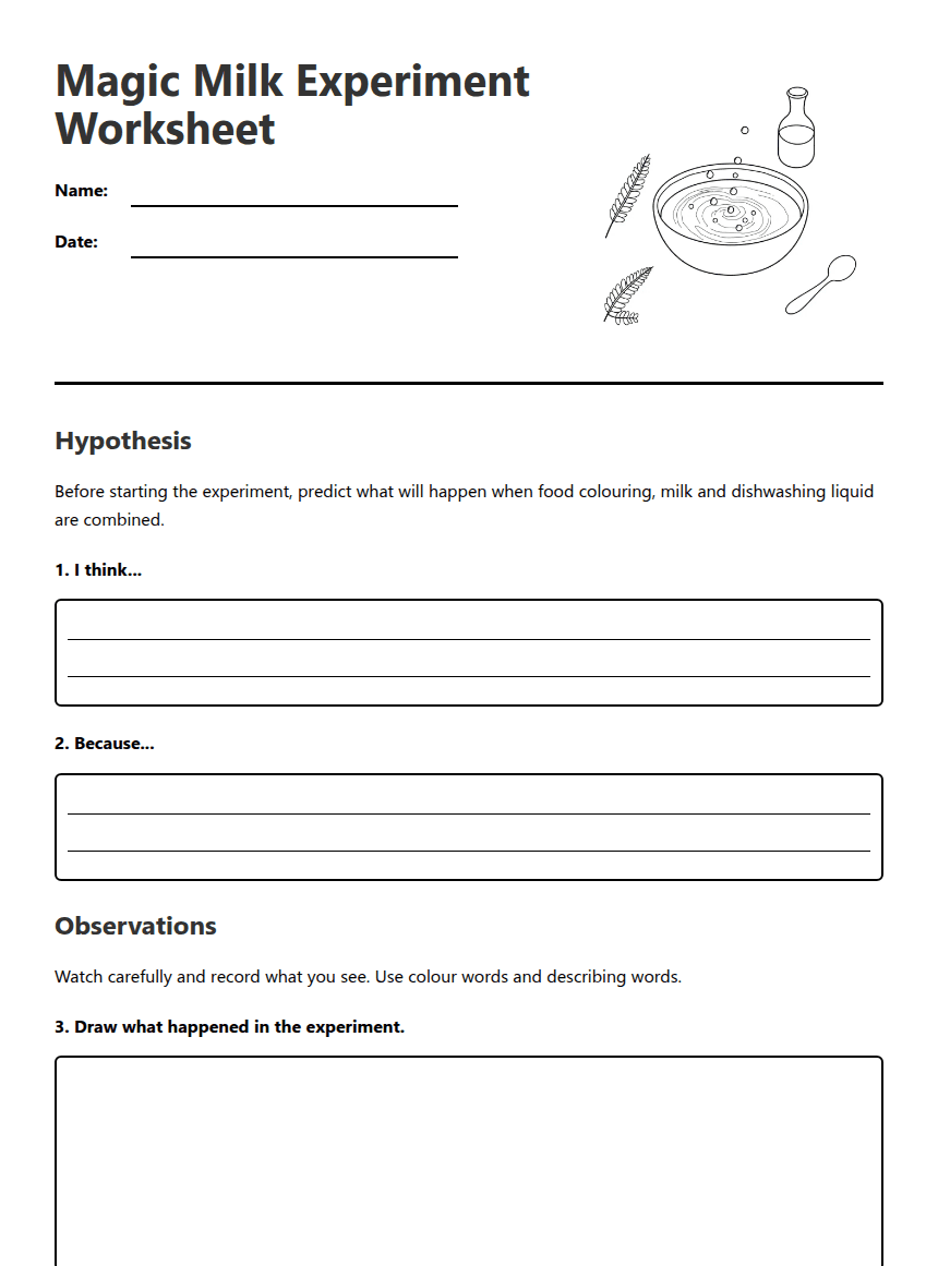 Magic Milk Experiment Worksheet worksheet preview