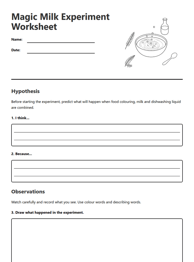 Magic Milk Experiment Worksheet