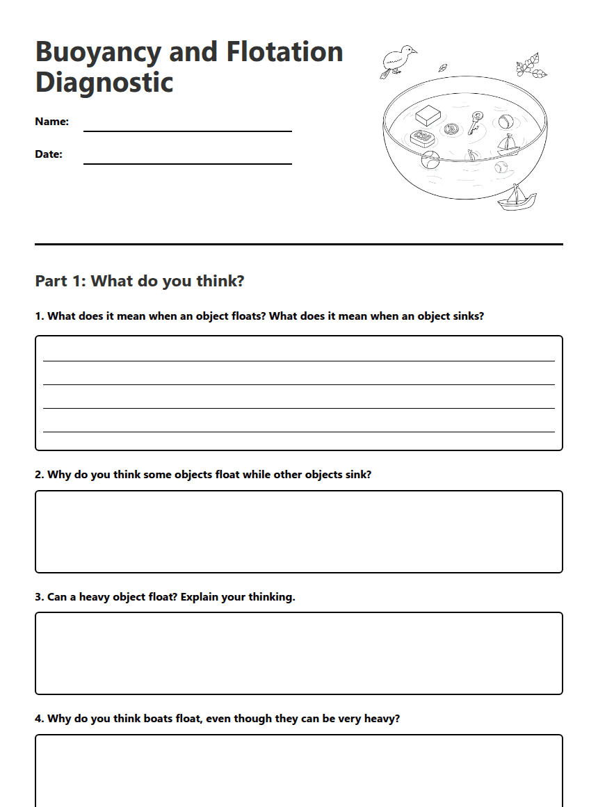 Buoyancy and Flotation Diagnostic worksheet preview
