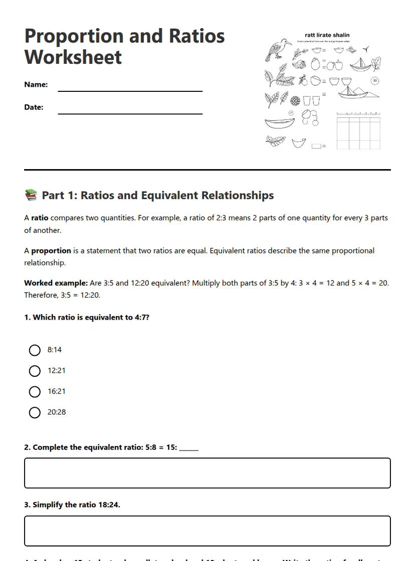 Proportion and Ratios Worksheet