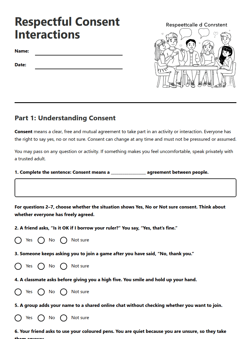 Respectful Consent Interactions worksheet preview