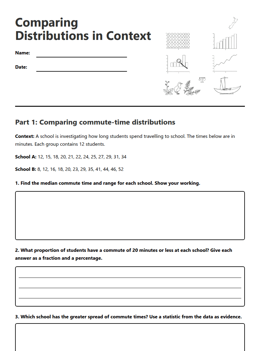 Comparing Distributions in Context worksheet preview