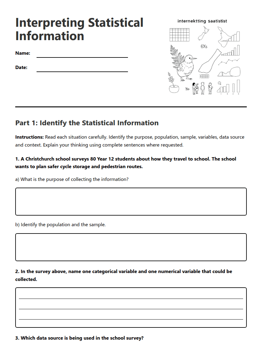 Interpreting Statistical Information worksheet preview