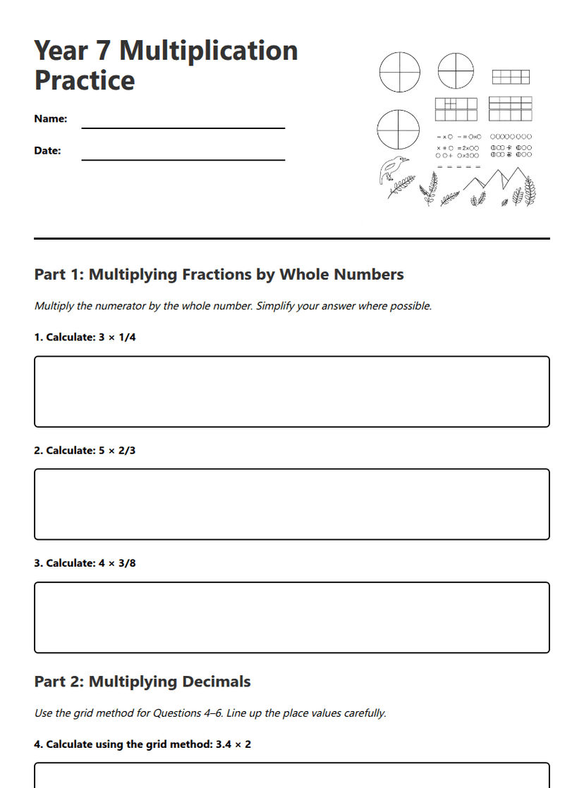 Year 7 Multiplication Practice