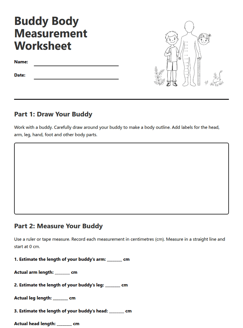 Buddy Body Measurement Worksheet